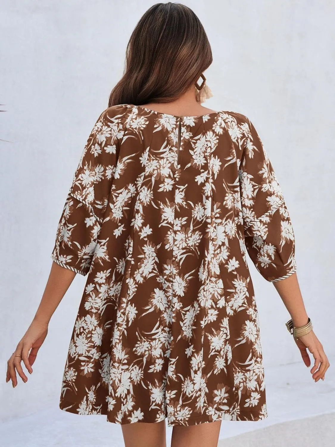 Cicy Bell Womens Summer Floral Romper Loose Scoop Neck Lantern Sleeve Short Jumpsuits Front Tie Beach Outfits