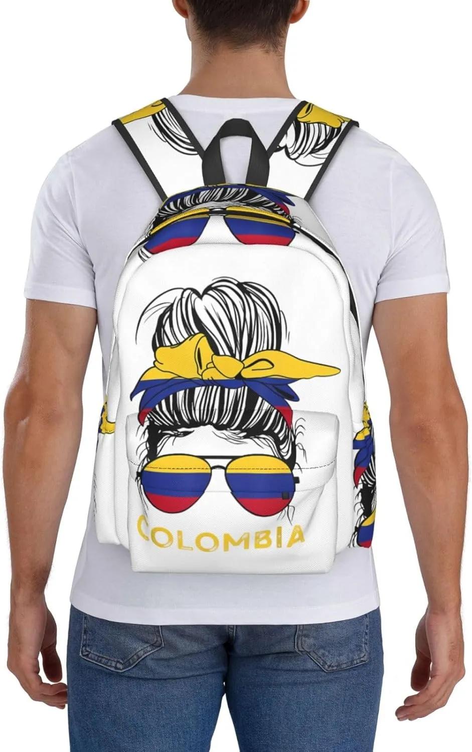 Colombian Woman Messy Hair Sunglasses Colombia Flag Laptop Commuter Backpack Shoulder Bag Casual Back Pack Daypack Bags With Side Pockets For Work Travel Daily Use