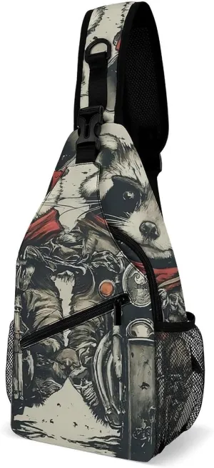 Cool Possum Raccoon Sling Bag Crossbody for Women Men Lightweight Adjustable Extender Strap Sunglasses Motorcycle Funny Shoulder Backpack with Water Bottle Holder Casual Daypack for Hiking Trav