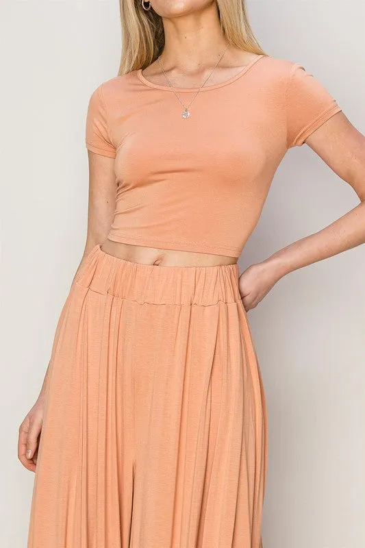 Copper Tan Jersey Top And Wide Leg Pants Set