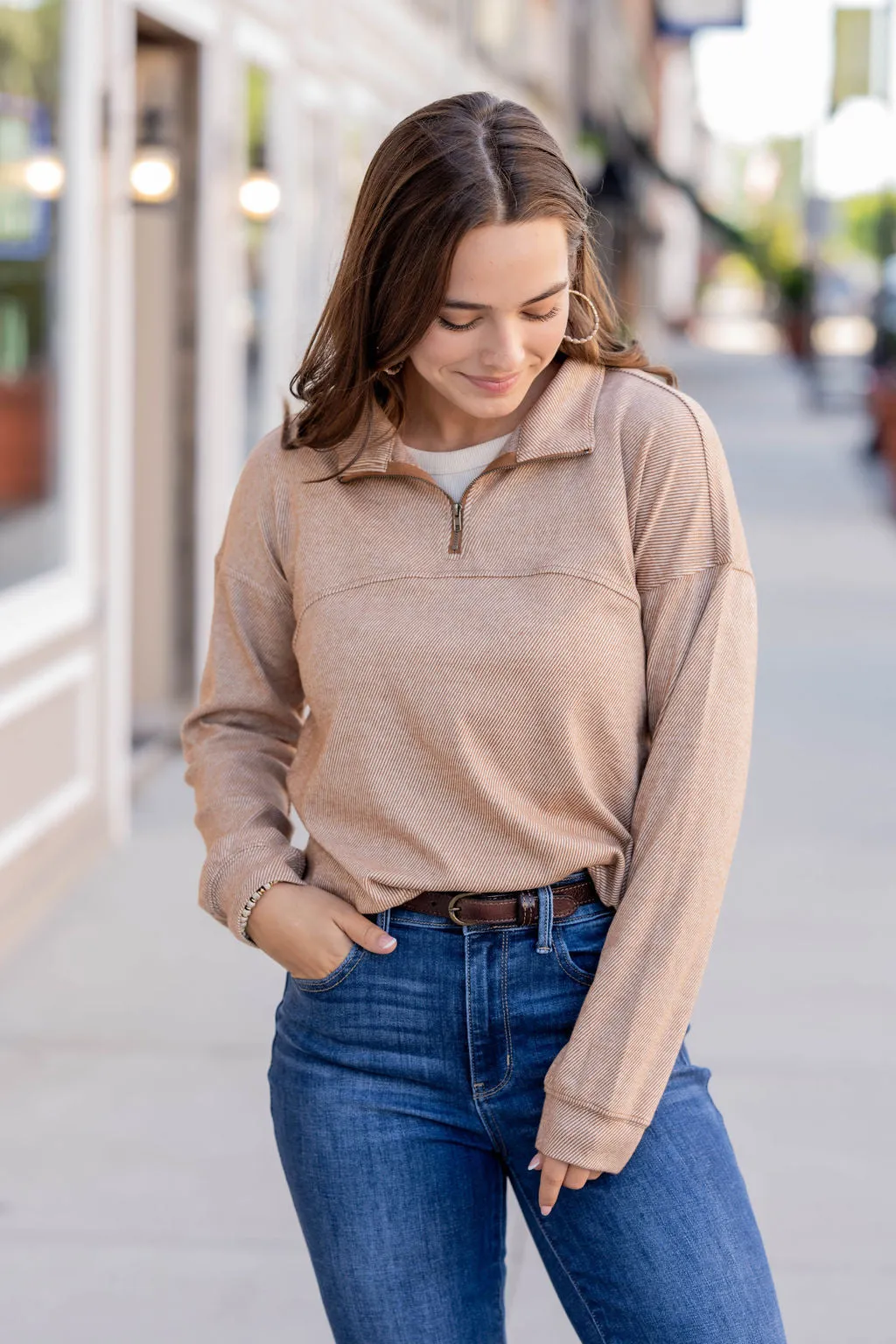 Corded Quarter Zip Pullover Sweatshirt