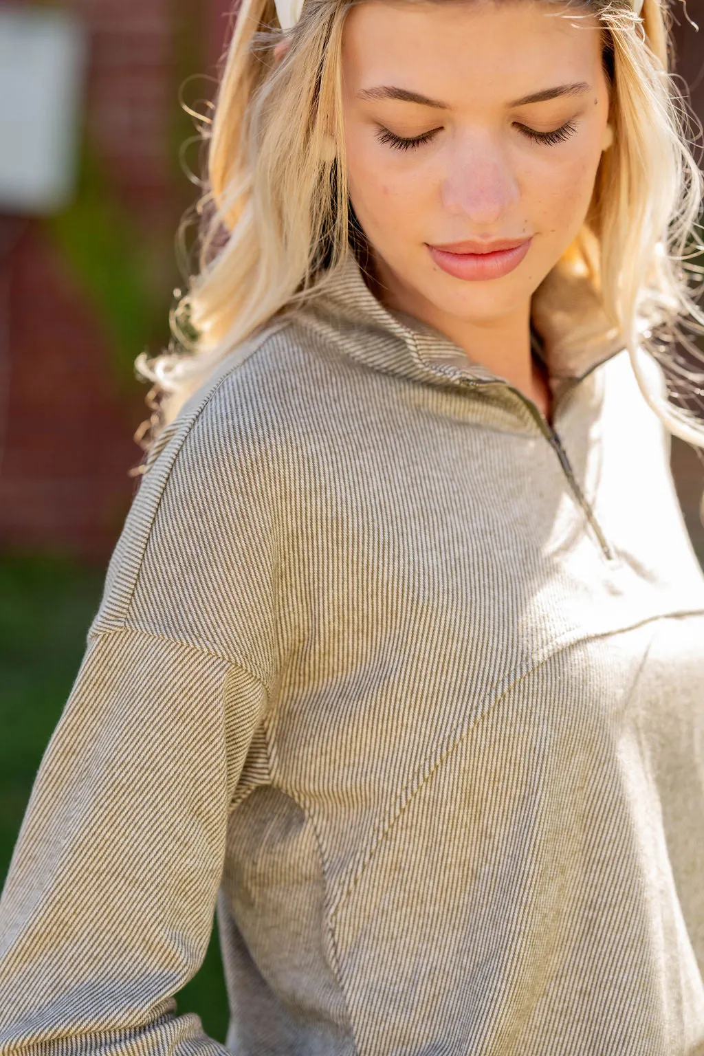 Corded Quarter Zip Pullover Sweatshirt
