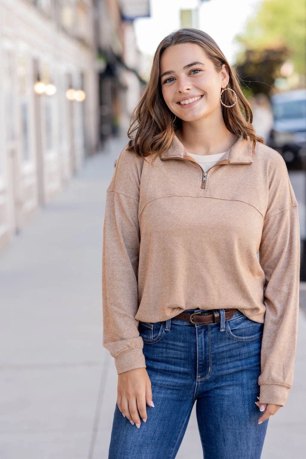 Corded Quarter Zip Pullover Sweatshirt