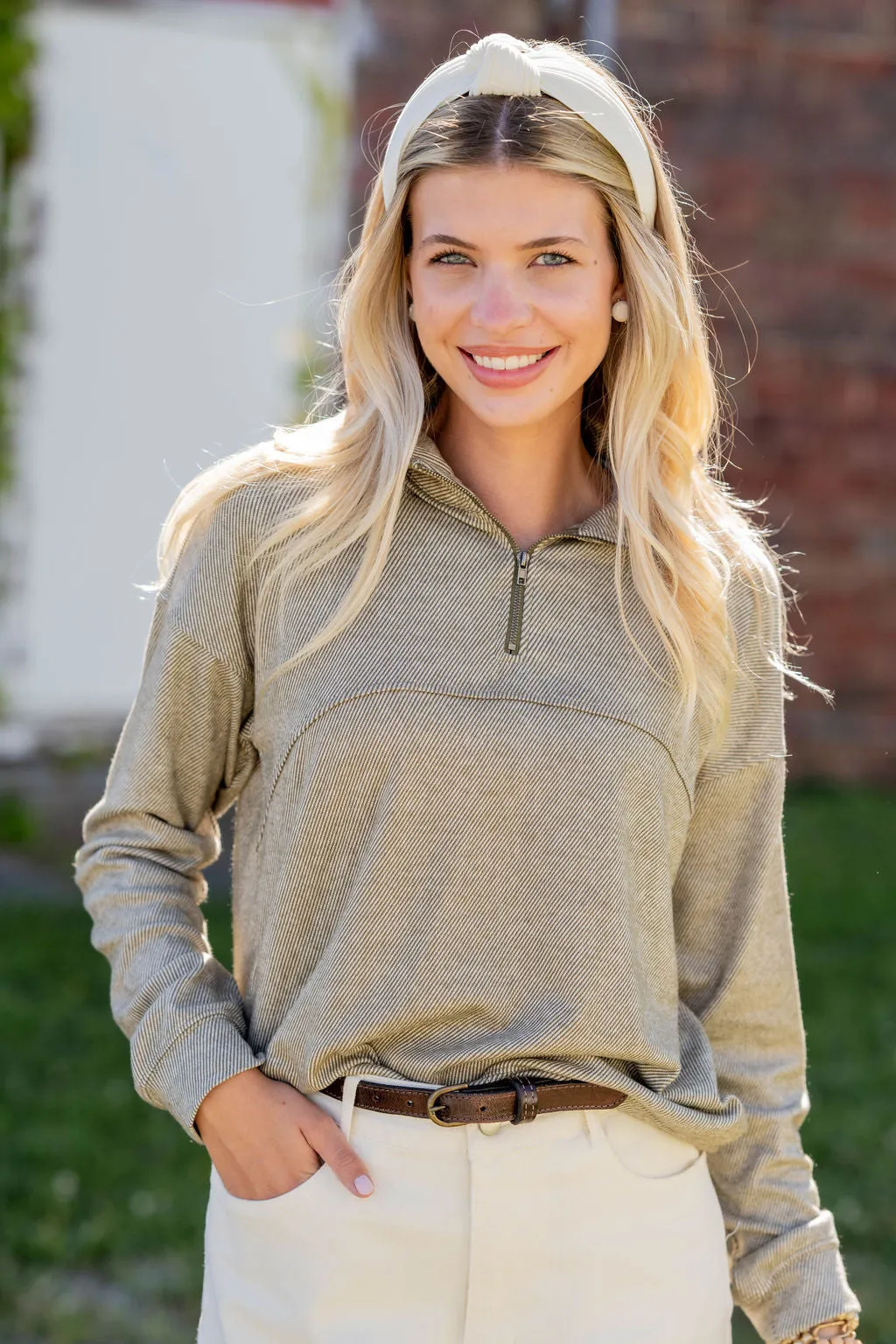 Corded Quarter Zip Pullover Sweatshirt