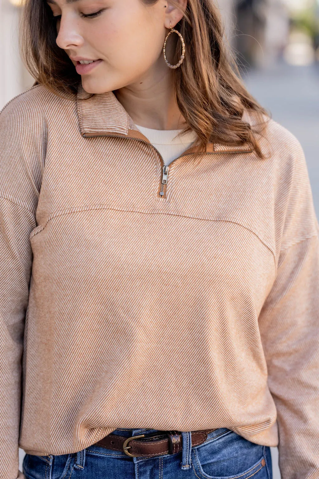 Corded Quarter Zip Pullover Sweatshirt