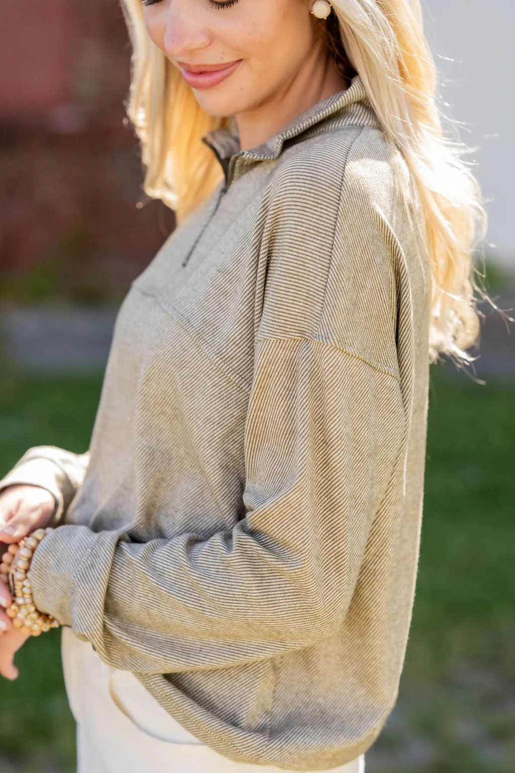 Corded Quarter Zip Pullover Sweatshirt