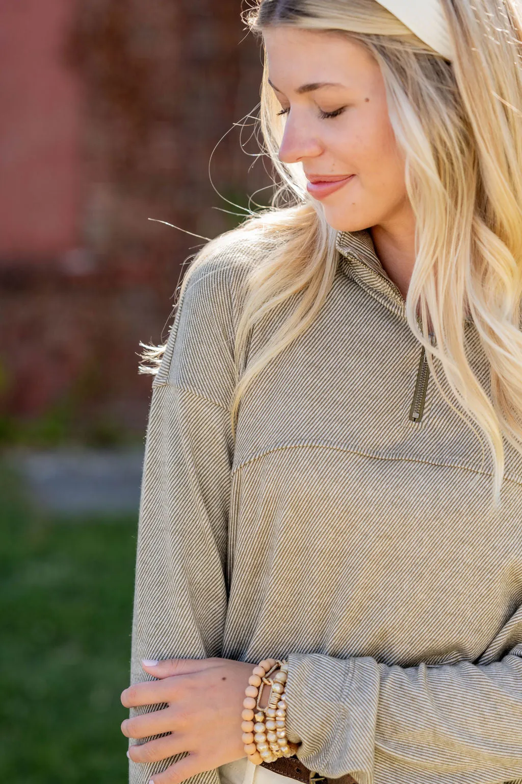 Corded Quarter Zip Pullover Sweatshirt