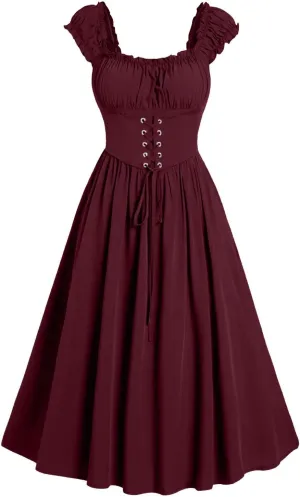 Corset Dress for Women Sleeveless Cottagecore Dress Retro Vintage Medieval Renaissance Dress Lace Up Midi Dresses