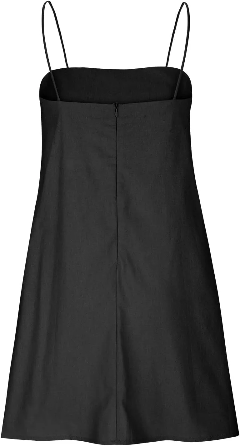 Cotton Linen Dress for Women, Square Neck Spaghetti Strap Dresses Summer Sleeveless Beach Sundress Zipper Cover Ups