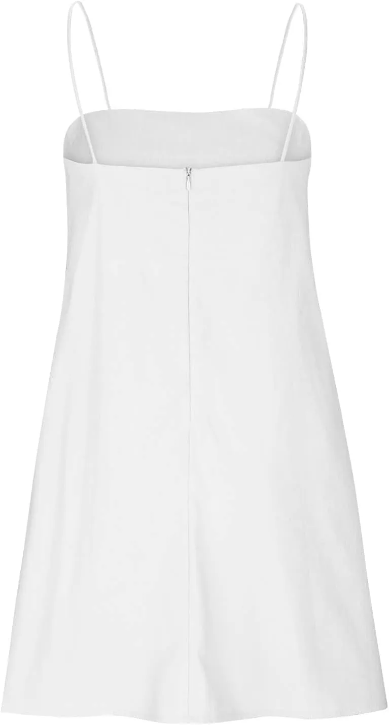 Cotton Linen Dress for Women, Square Neck Spaghetti Strap Dresses Summer Sleeveless Beach Sundress Zipper Cover Ups