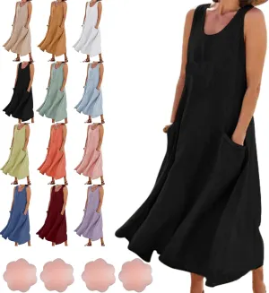 Cotton Linen Dresses for Women 2025, Women's Sleeveless Cotton and Linen Dress, Summer Sundress Plus Size