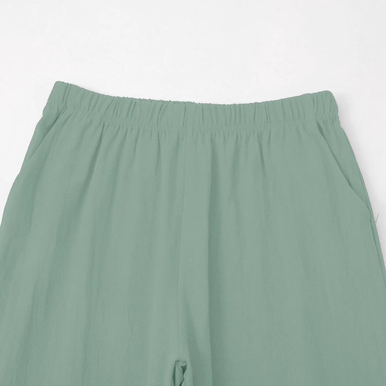 Cotton Linen Pants for Women Plus Size Cropped Wide Leg Summer Casual Loose Fit Trousers Beach Lounge Work