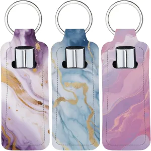 CRASPIRE Chapstick Holder Keychain Marbling Style Lip Balm Pouch Colorful Rectangle Neoprene Printed Rubber Lipstick Portable Pocket Gloss Case Sleeve for Women Holiday Travel Makeup Storage Bag