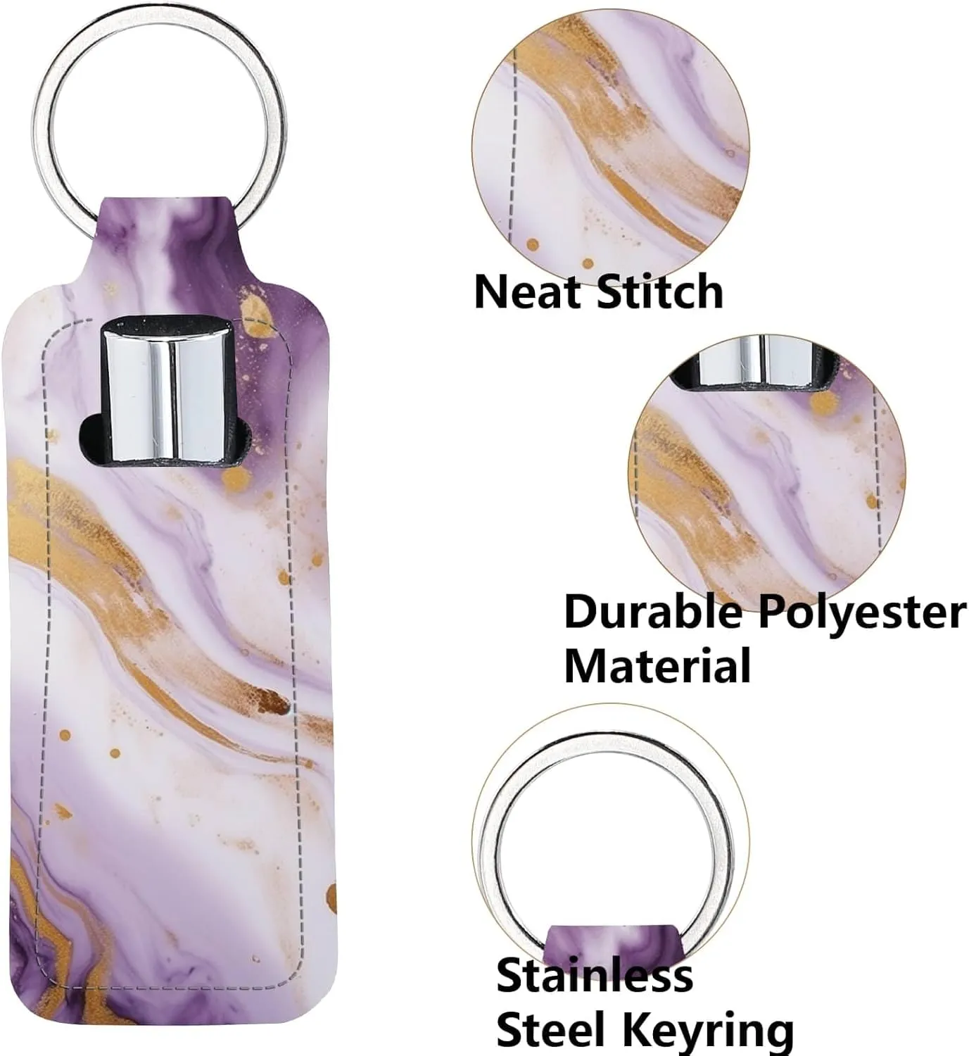 CRASPIRE Chapstick Holder Keychain Marbling Style Lip Balm Pouch Colorful Rectangle Neoprene Printed Rubber Lipstick Portable Pocket Gloss Case Sleeve for Women Holiday Travel Makeup Storage Bag