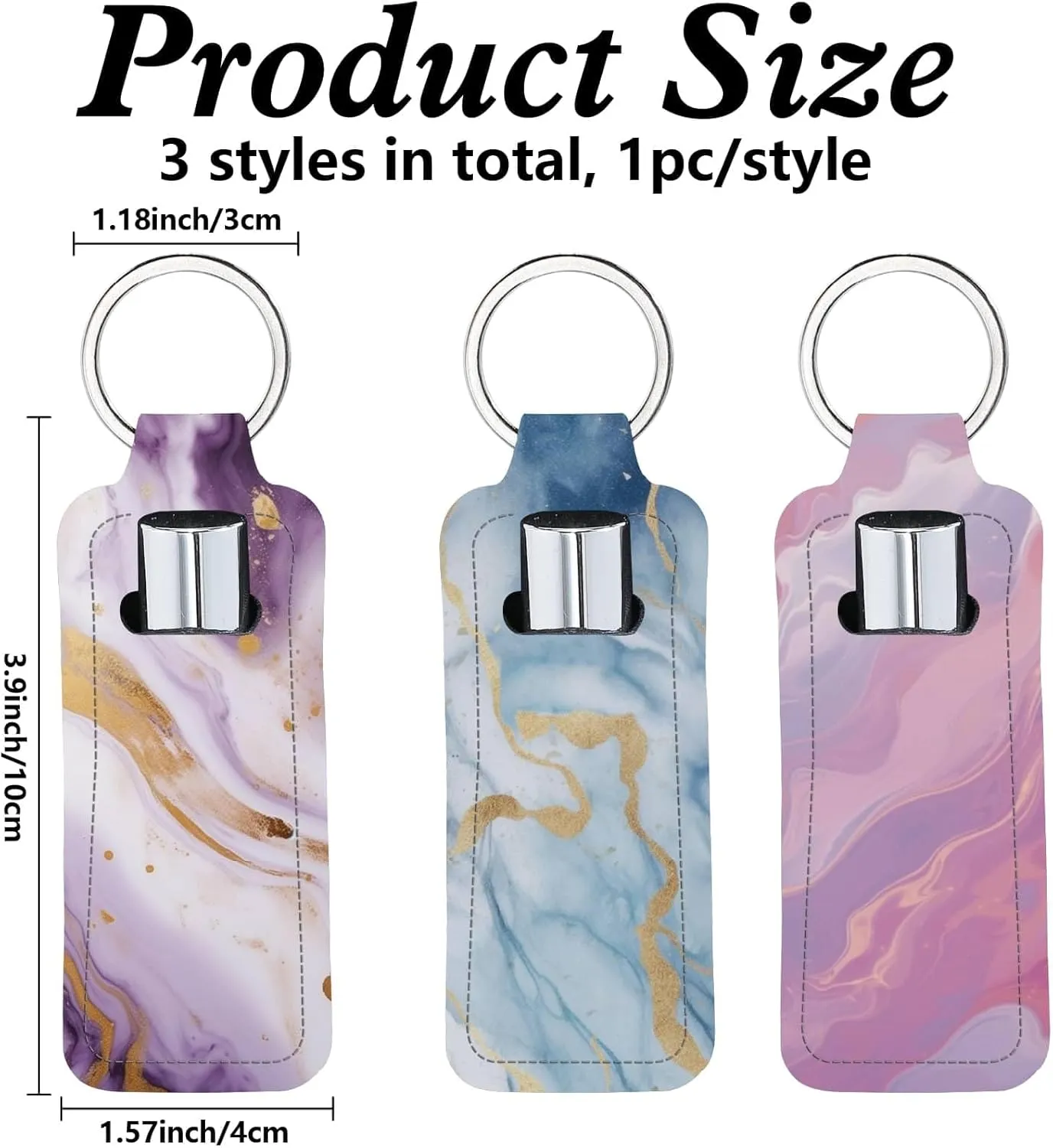 CRASPIRE Chapstick Holder Keychain Marbling Style Lip Balm Pouch Colorful Rectangle Neoprene Printed Rubber Lipstick Portable Pocket Gloss Case Sleeve for Women Holiday Travel Makeup Storage Bag