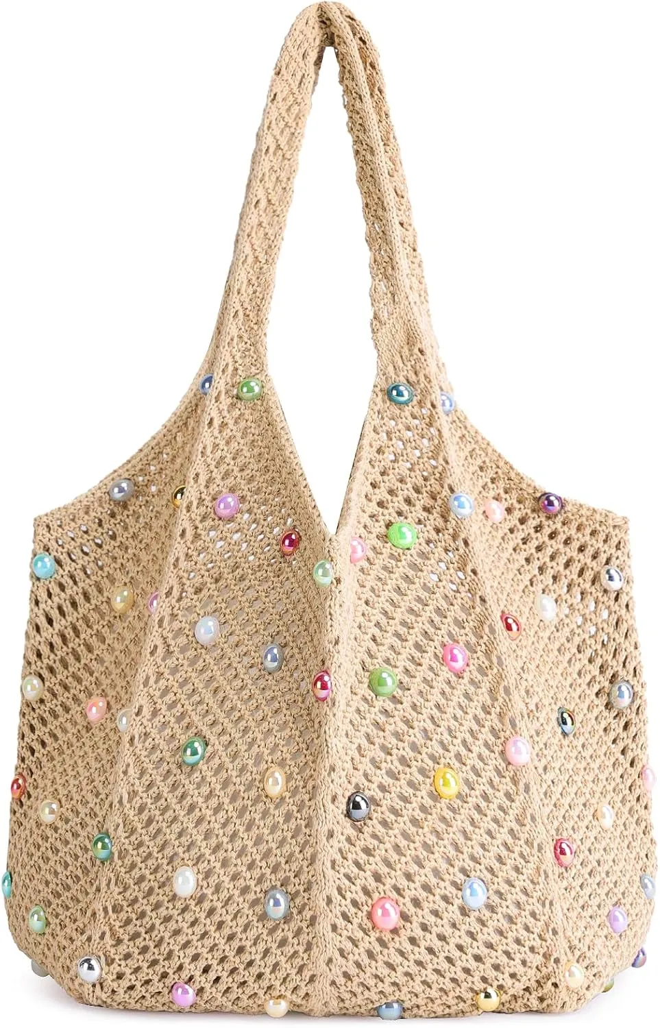 Crochet Tote Bag for Women Mesh Summer Beach Bag Large Knitted Bag Woven Shoulder Handbag Vacation Aesthetic Hobo Bag Travel
