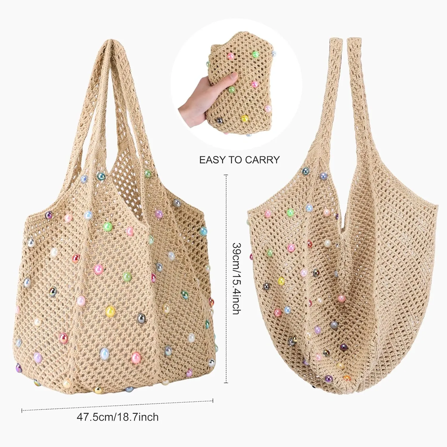 Crochet Tote Bag for Women Mesh Summer Beach Bag Large Knitted Bag Woven Shoulder Handbag Vacation Aesthetic Hobo Bag Travel