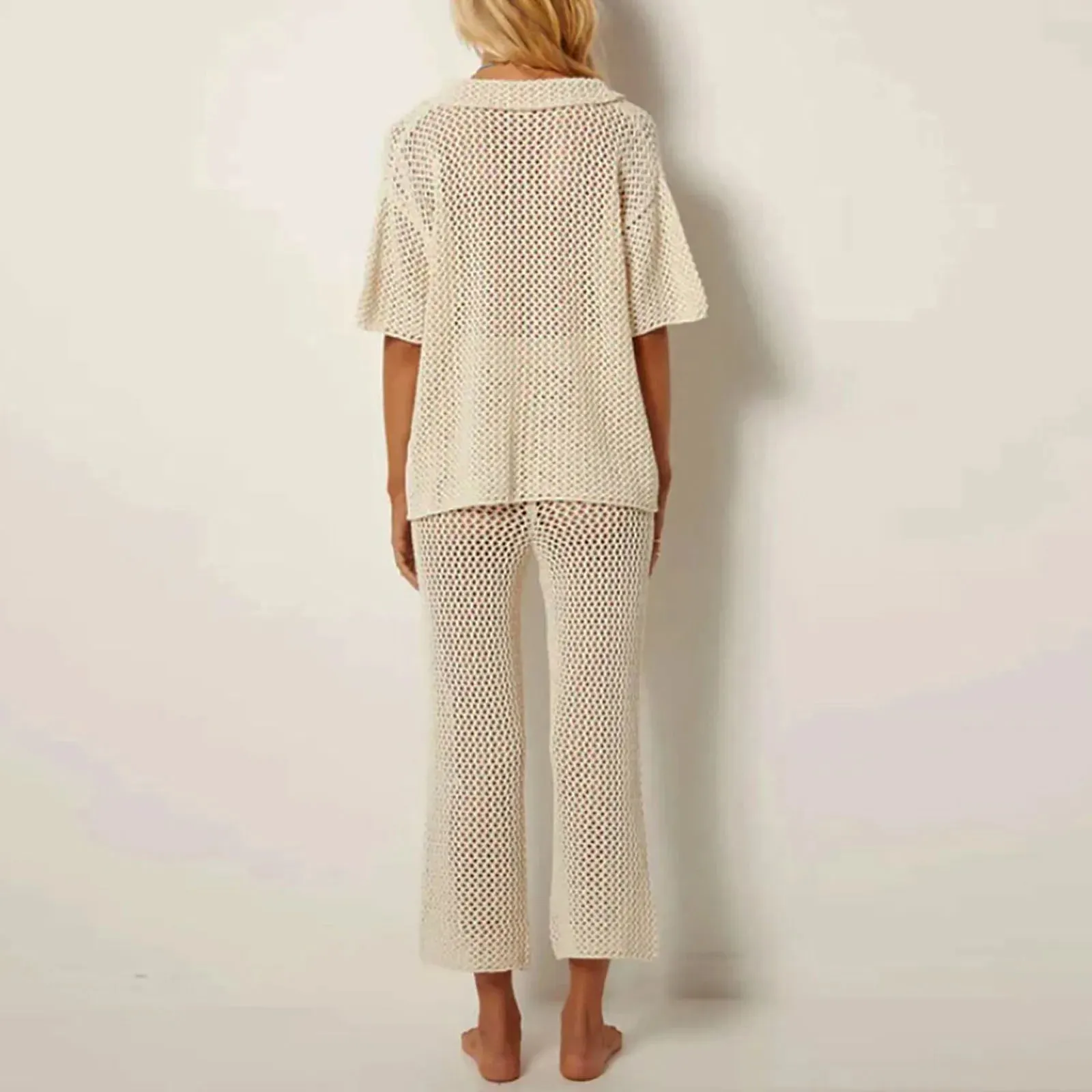 Crocheted Wide Leg Pants Set - Fern and Oak