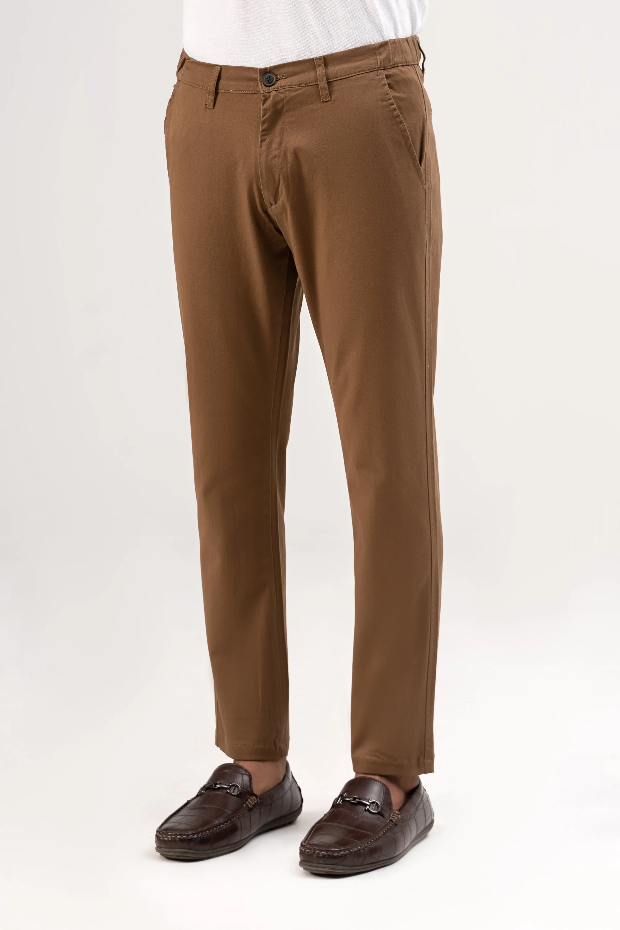 CROSS POCKET ELASTIC WAIST PANT DARK BROWN
