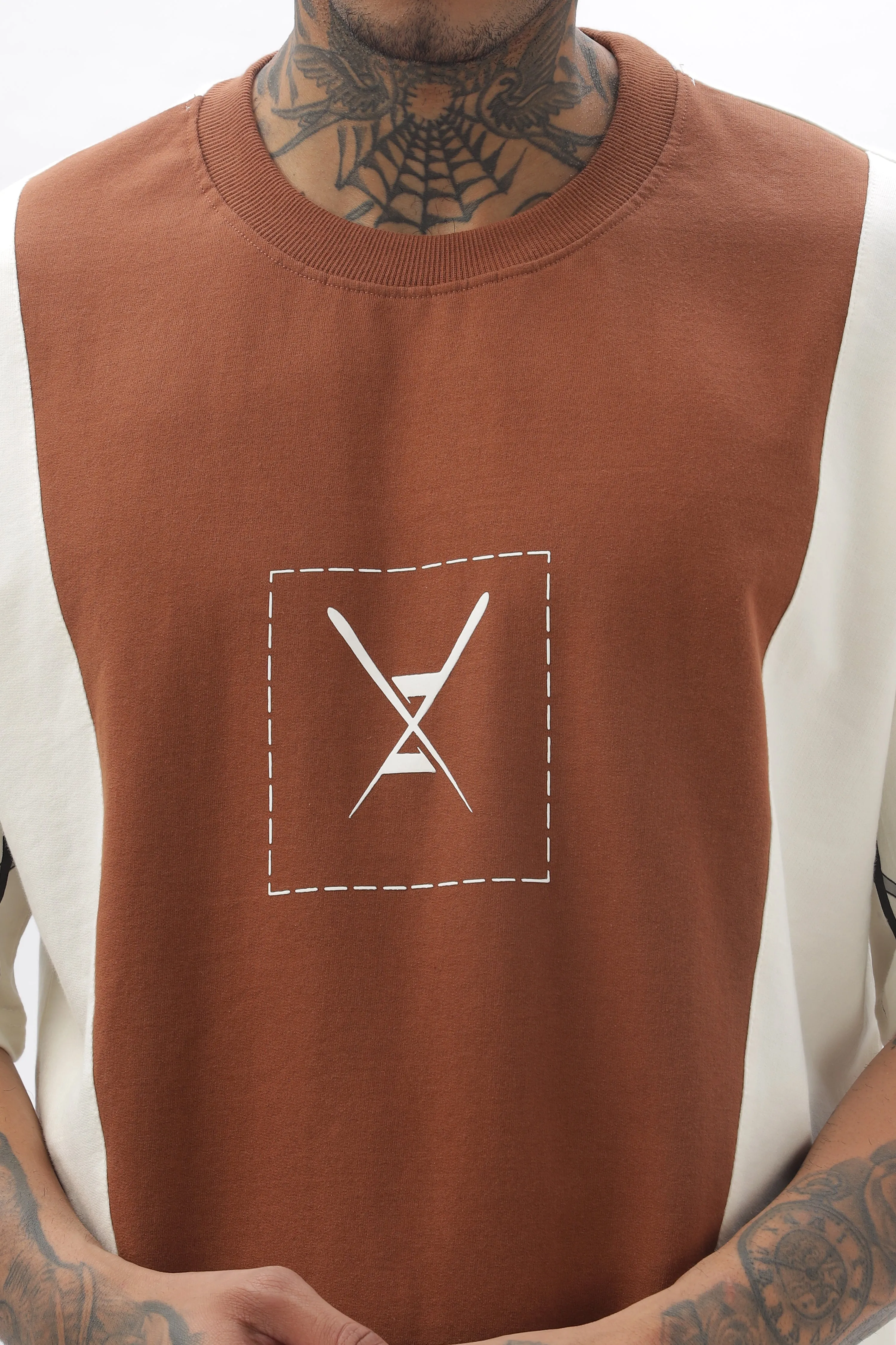 CrossBlock  Beige & Cream Dropshoulder Tee