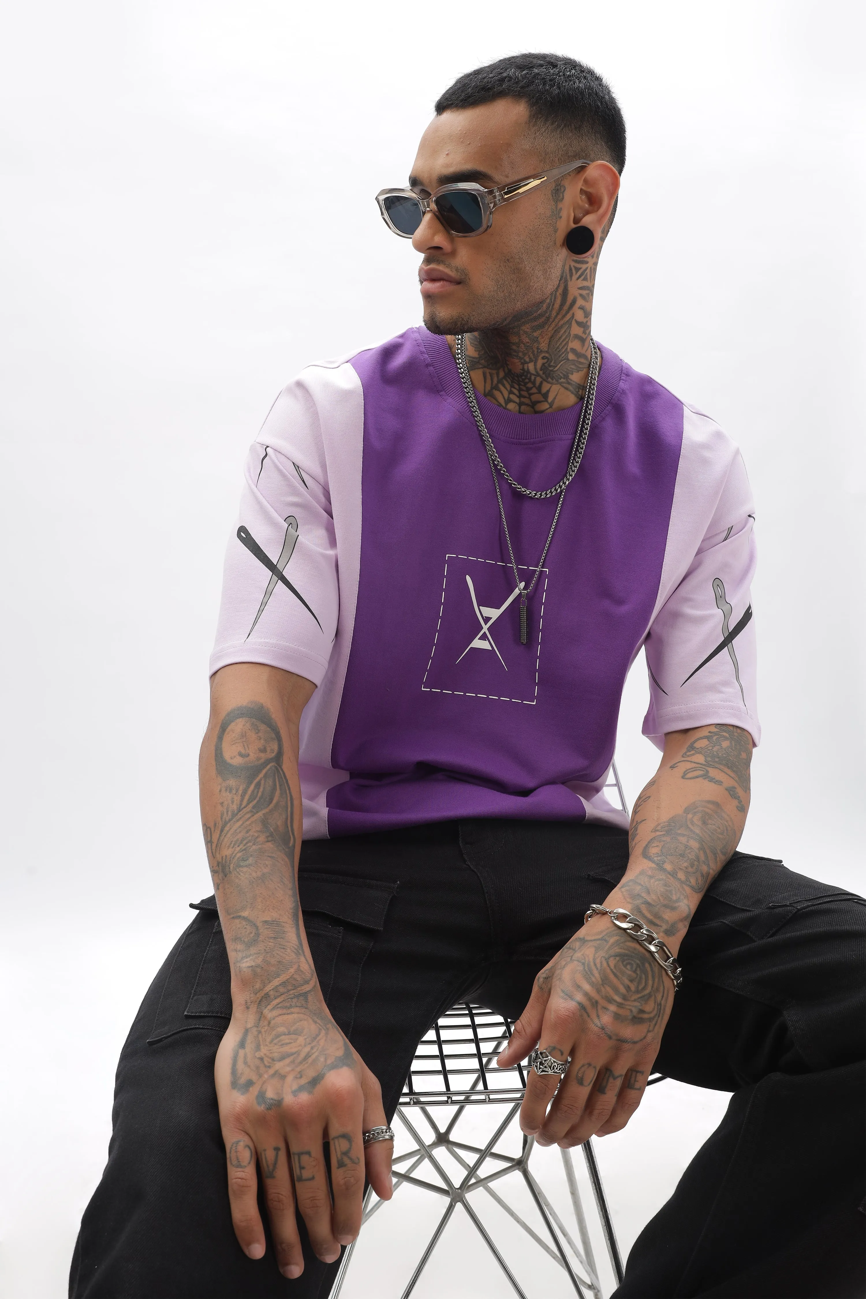 CrossBlock  Purple & Lavender Dropshoulder Tee