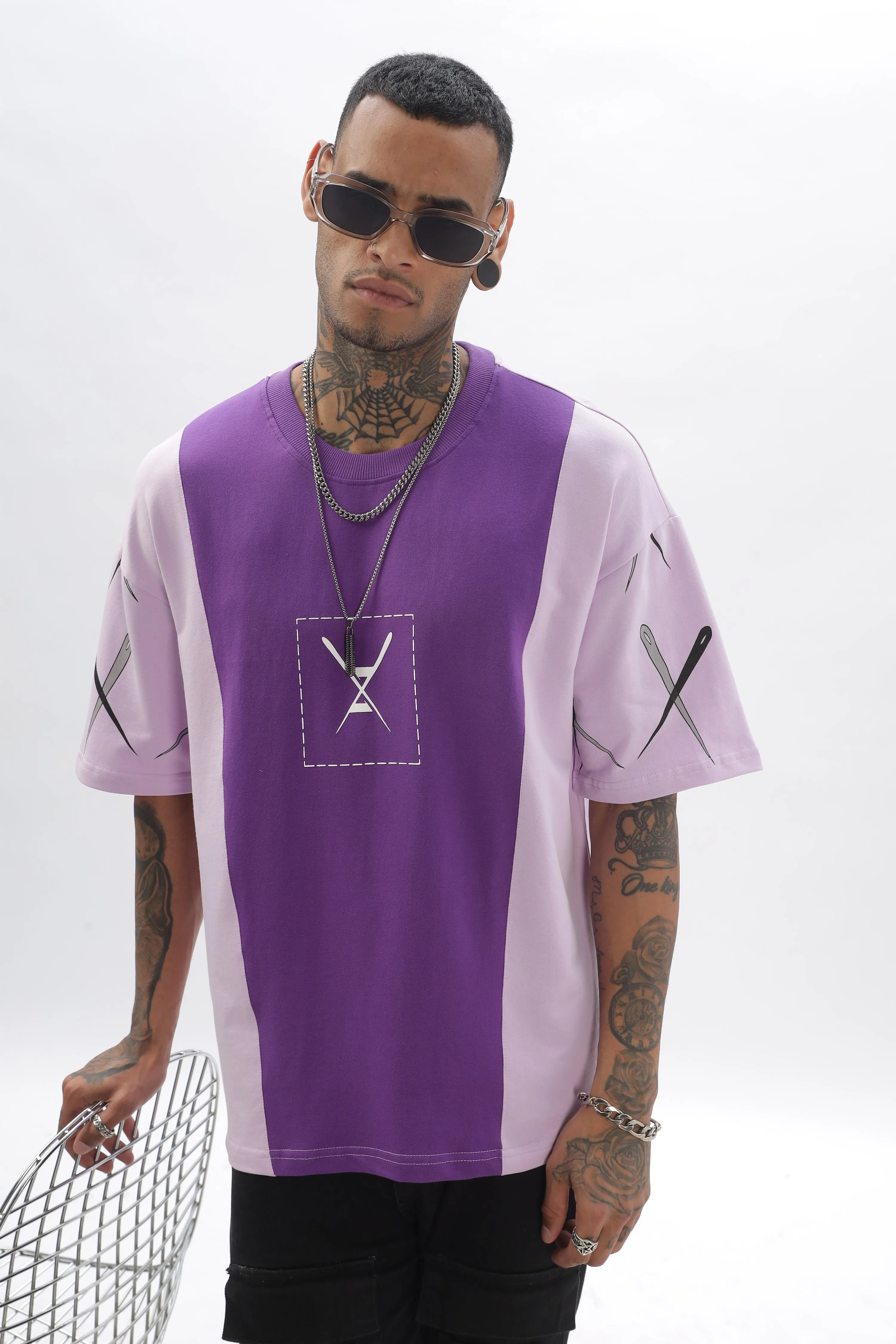 CrossBlock  Purple & Lavender Dropshoulder Tee