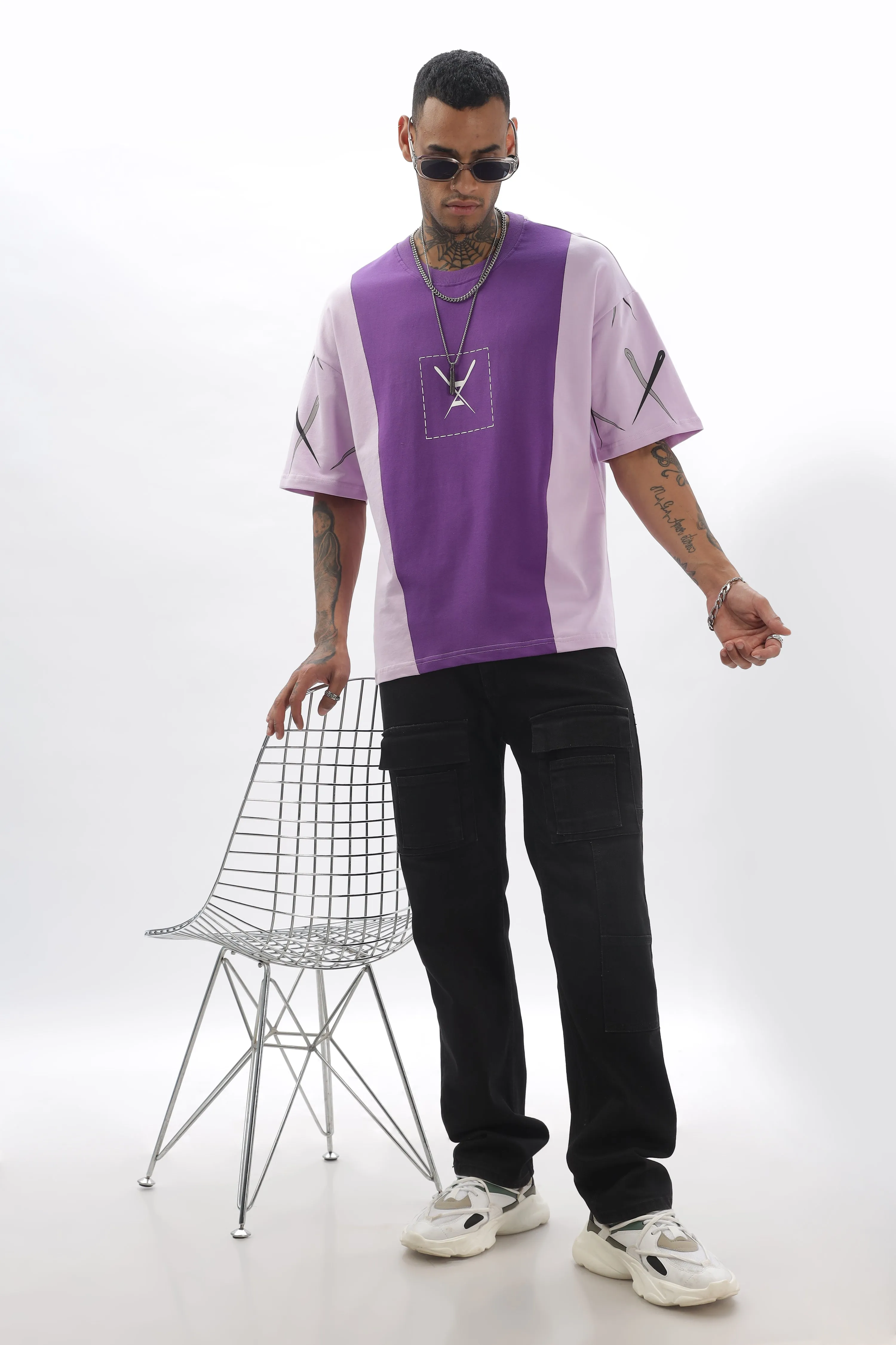 CrossBlock  Purple & Lavender Dropshoulder Tee