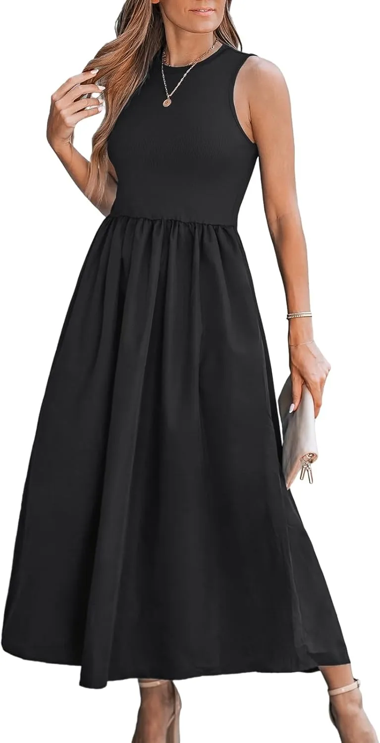 CUPSHE Formal Dress for Women 2025 Party Round Neck Knit Tank Top Cutout Sleeveless Pockets Maxi Dress