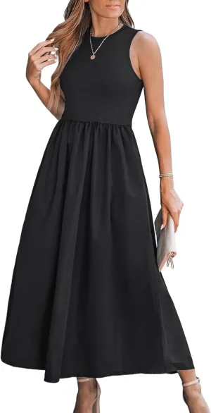 CUPSHE Formal Dress for Women 2025 Party Round Neck Knit Tank Top Cutout Sleeveless Pockets Maxi Dress