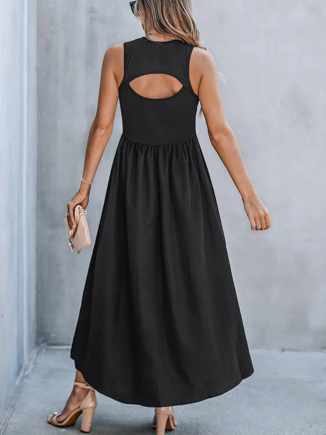 CUPSHE Formal Dress for Women 2025 Party Round Neck Knit Tank Top Cutout Sleeveless Pockets Maxi Dress