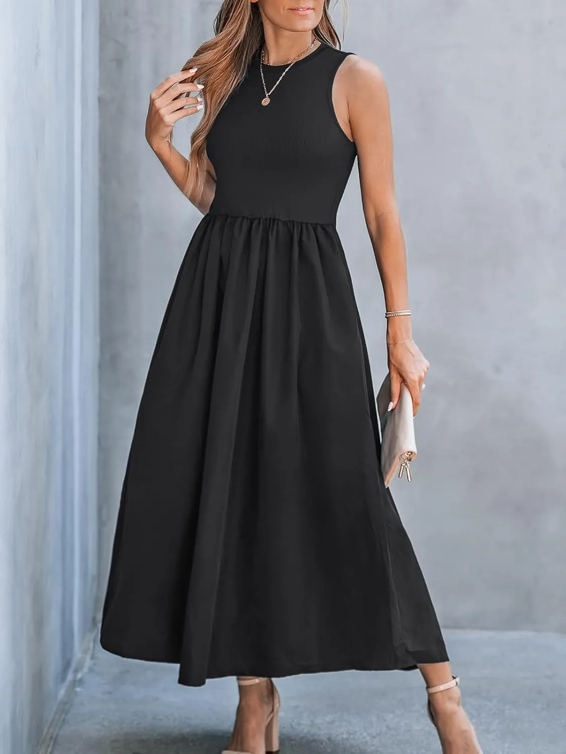 CUPSHE Formal Dress for Women 2025 Party Round Neck Knit Tank Top Cutout Sleeveless Pockets Maxi Dress