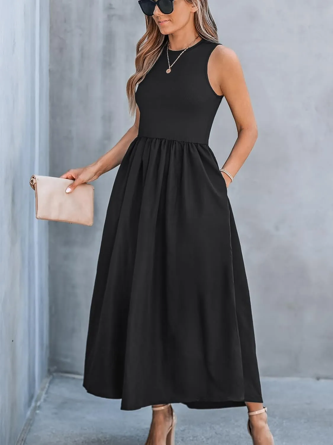 CUPSHE Formal Dress for Women 2025 Party Round Neck Knit Tank Top Cutout Sleeveless Pockets Maxi Dress