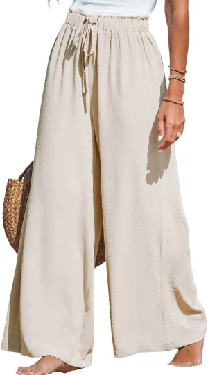 CUPSHE Women Wide Leg Pants High Waisted Trousers Linen Palazzo Lounge Beach Cover Ups Flowy Pants