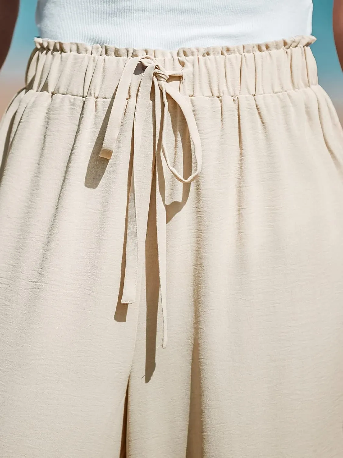 CUPSHE Women Wide Leg Pants High Waisted Trousers Linen Palazzo Lounge Beach Cover Ups Flowy Pants