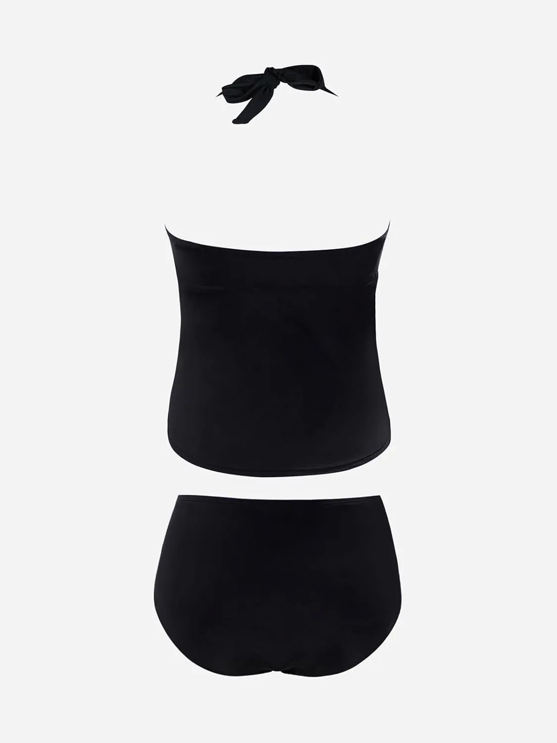 CUPSHE Womens Plus Size Tankini Sets Halter Strappy Deep V Neck Two Piece Swimsuits Shell Stitched Ruching