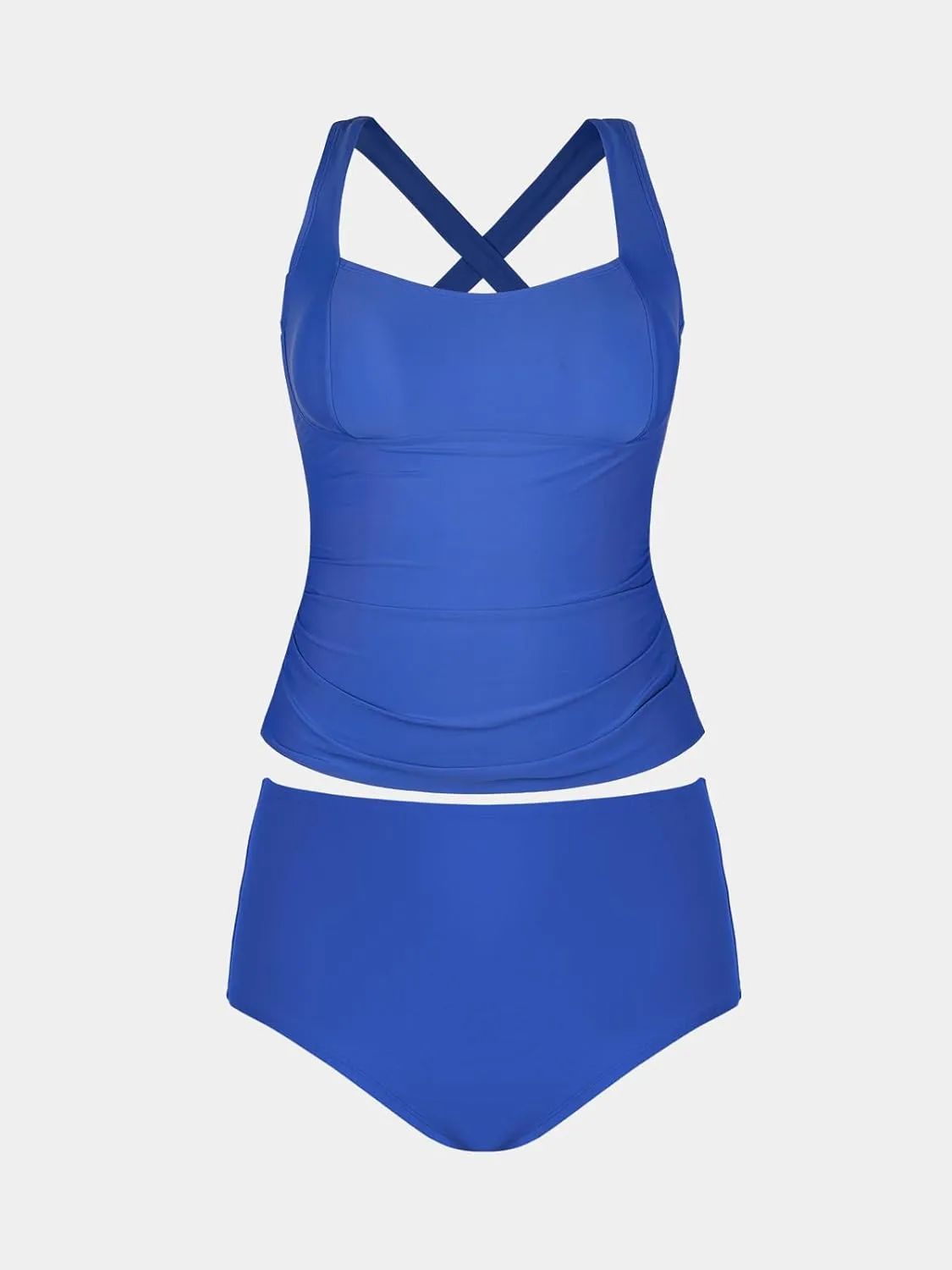 CUPSHE Womens Plus Size Tankini Sets Scoop Neck Two Piece Swimsuits Crisscross Back Strappy Adjustable