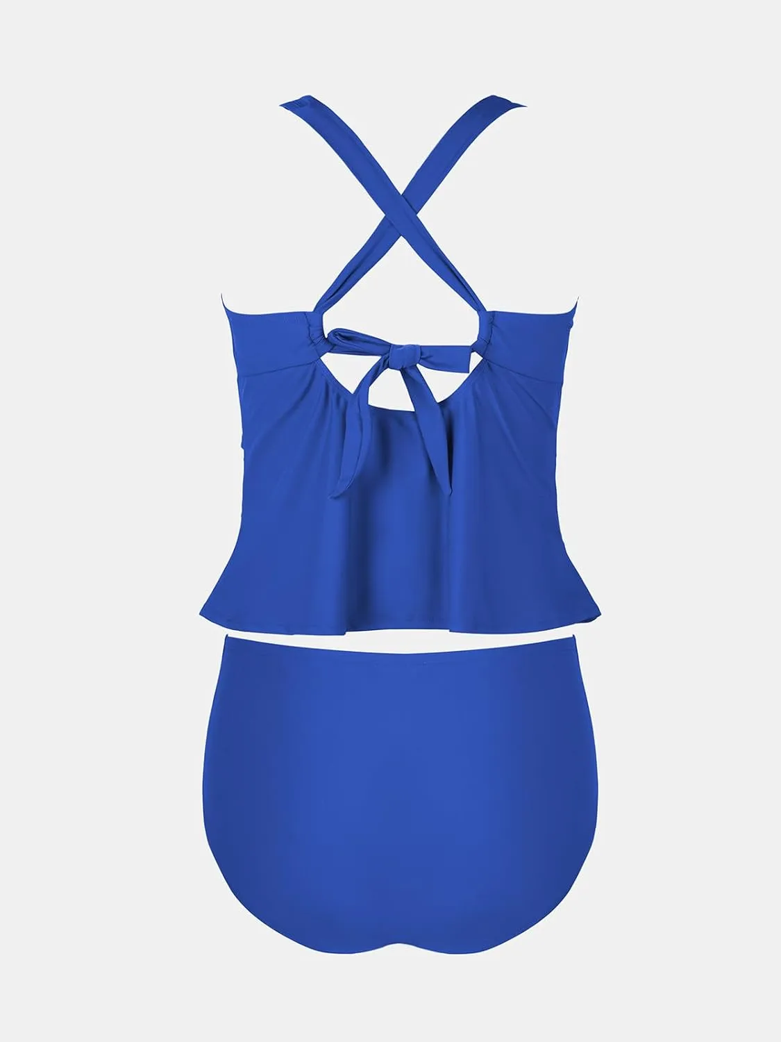 CUPSHE Womens Plus Size Tankini Sets Scoop Neck Two Piece Swimsuits Crisscross Back Strappy Adjustable