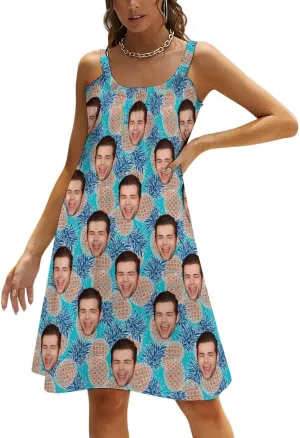 Custom Face Summer Dresses for Women Flamingo Sleeveless Beach Sundress Swimsuit Cover Ups Casual Loose Tank Dress