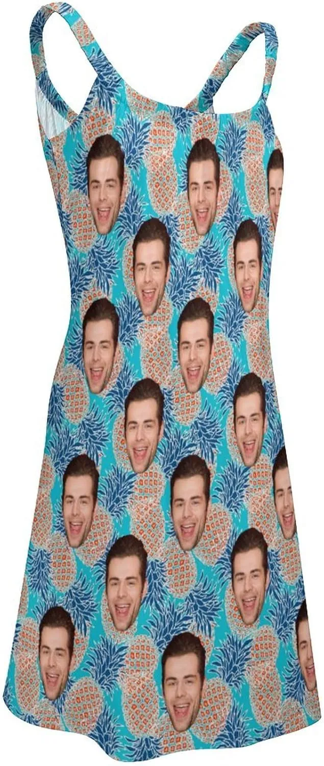 Custom Face Summer Dresses for Women Flamingo Sleeveless Beach Sundress Swimsuit Cover Ups Casual Loose Tank Dress
