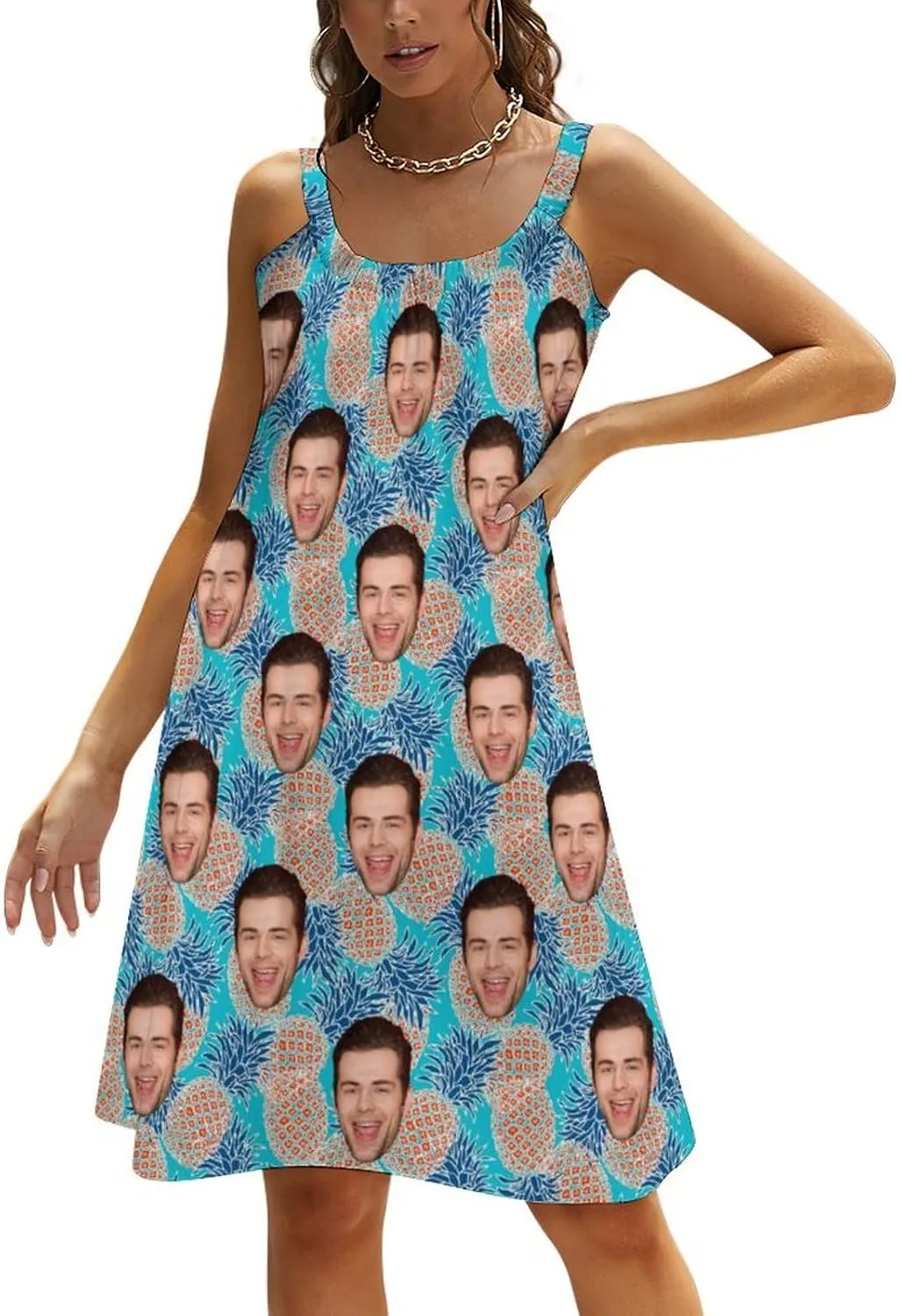 Custom Face Summer Dresses for Women Flamingo Sleeveless Beach Sundress Swimsuit Cover Ups Casual Loose Tank Dress