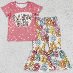 Cute Baby Girls Clothes Flower Print Boutique Kids Clothes Mama`s Girl Outfits GSPO0317