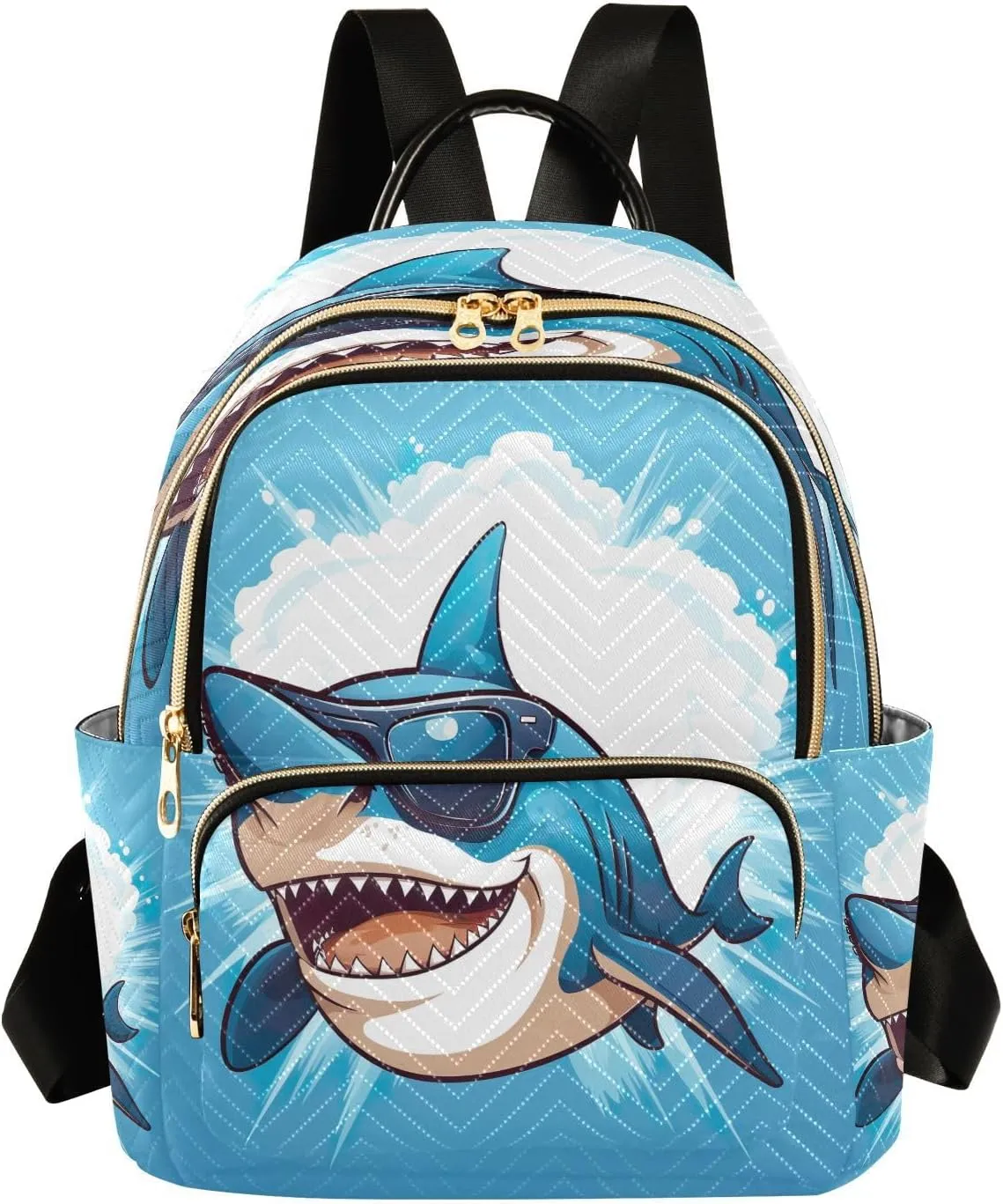 Cute Sunglasses Shark Blue Backpack Purse for Women Fashion Small Mini Daypack Purse for Lady Anti-theft Shoulder Bag with Double Zipper Weekend Bag