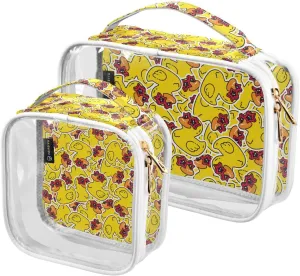 Duck Sunglasses Fashion Yellow 2 Pieces Clear Makeup Cosmetic Bags for Traveling Vacation Organizing, Toiletry Bags for Women Men, PVC Waterproof Travel Organizer