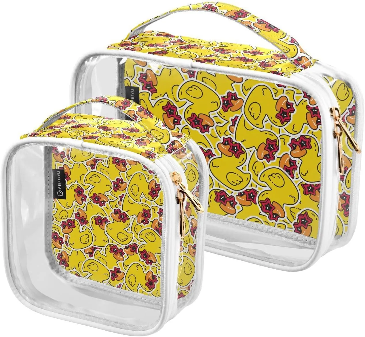 Duck Sunglasses Fashion Yellow 2 Pieces Clear Makeup Cosmetic Bags for Traveling Vacation Organizing, Toiletry Bags for Women Men, PVC Waterproof Travel Organizer