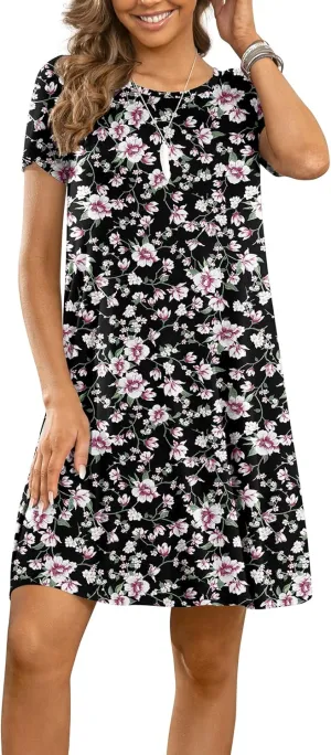 DUSDIMON Women's Summer Casual Tshirt Dresses Short Sleeve Cover ups Beach Loose Dress