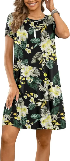 DUSDIMON Women's Summer Casual Tshirt Dresses Short Sleeve Cover ups Beach Loose Dress
