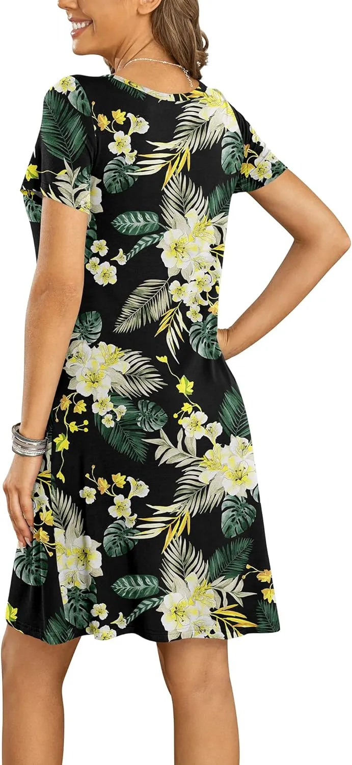 DUSDIMON Women's Summer Casual Tshirt Dresses Short Sleeve Cover ups Beach Loose Dress