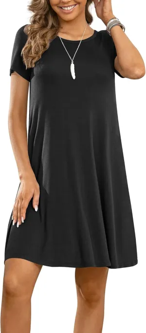 DUSDIMON Women's Summer Casual Tshirt Dresses Short Sleeve Cover ups Beach Loose Dress