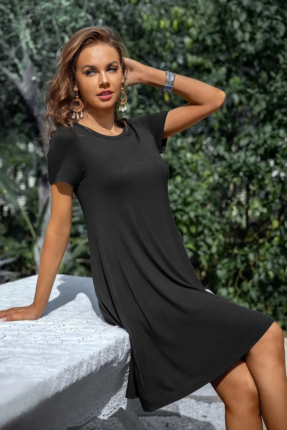 DUSDIMON Women's Summer Casual Tshirt Dresses Short Sleeve Cover ups Beach Loose Dress