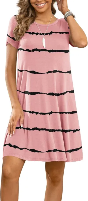 DUSDIMON Women's Summer Casual Tshirt Dresses Short Sleeve Cover ups Beach Loose Dress